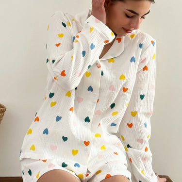 Heart Printing Long-sleeved Shirt And Shorts Suit