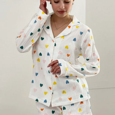 Heart Printing Long-sleeved Shirt And Shorts Suit