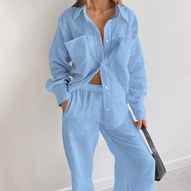 Loose Long Sleeves Shirt High Waist Straight Pants Suit