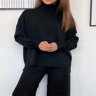 1 Set Knitted Tracksuit Turtleneck Sweater