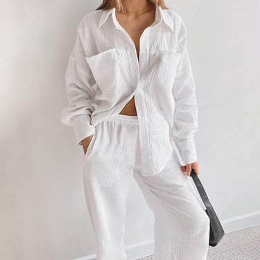 Loose Long Sleeves Shirt High Waist Straight Pants Suit