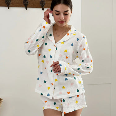 Heart Printing Long-sleeved Shirt And Shorts Suit